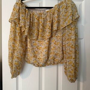 Astr Yellow and White Floral Off-Shoulder Blouse